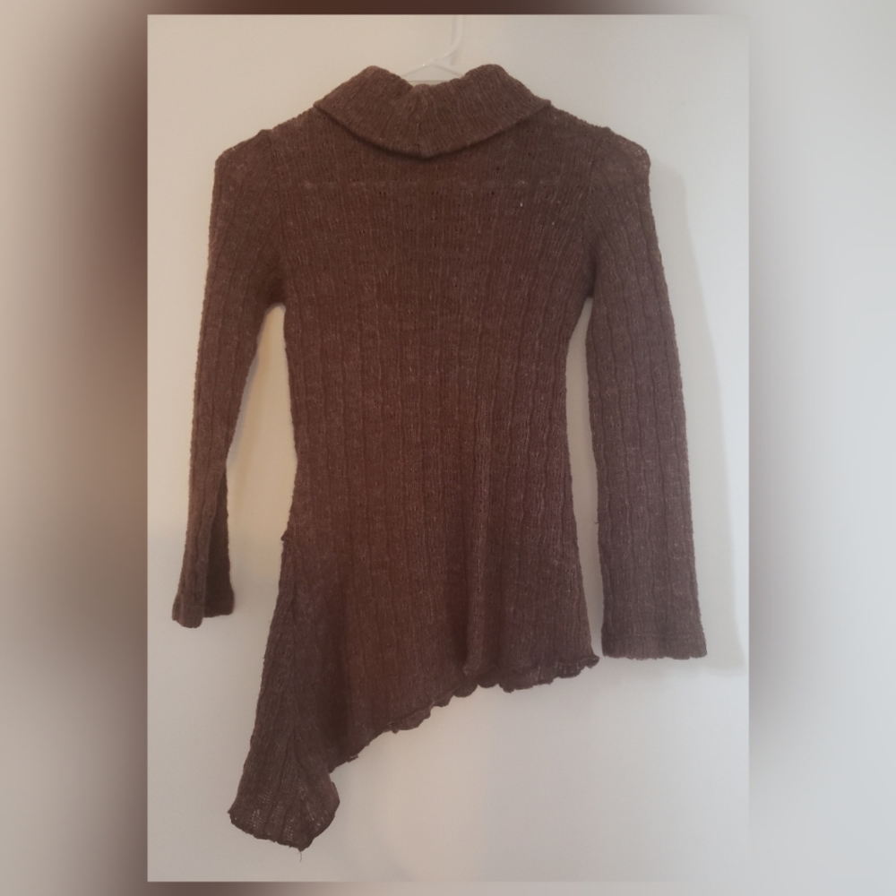 Women's Brown Long Sleeve Asymmetric Tunic Sweater